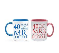 Ruby Anniversary 40 Years of Being Mr Right & Mrs Always Right Set of 2 Wedding Anniversary, Valentines Day, Coloured Couple Mug Set. (40 Years)