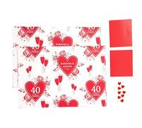 Ruby Anniversary 40th Gift Wrap, Two Sheets, 2 Red Tags and a sprinkling of Ruby Hearts Confetti. Packed in a Self Seal Bag.