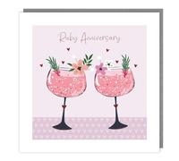 Ruby Anniversary Card - 40th - 40 Years - Pink Cocktail and Flowers - Special Finishes - Made in the UK - Eco Friendly