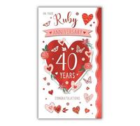 Ruby Anniversary Card - 40th - 40 Years - Special Finishes and Embellishments - Romantic Floral Design - Illustrated Insert Leaf - Handmade in the UK - Eco-Friendly