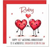 Ruby Anniversary Card for Daughter & Son in law - 40th Wedding Anniversary Cards for Son in Law & Daughter Cute Anniversaries Greeting Cards