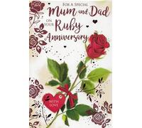 Ruby anniversary Card for mum & dad with Red Rose Design, 9x6 Inches, Red Foil Finish OE