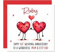 Ruby Anniversary Card for Mum & Step Dad - 40th Wedding Anniversary Cards for Step-Dad & Mum Cute Anniversaries Greeting Cards