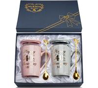 Ruby Anniversary Wedding Gifts, 40th Anniversary Wedding Gift, 2PCS Happy 40th Weddin-g Anniversar-y Mr Mrs Gift Marble Ceramic Cups Set 14oz, Ruby Anniversar-y Couple Gifts for Parents, Grandparents