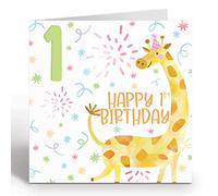 Ruby Ashley 1st Birthday Card For Boy Or Girl - Birthday Card For A One Year Old - Party Giraffe 1st Birthday Card