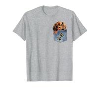 Ruby Cavalier King Charles Spaniel Denim Pocket Peeking Dog T-Shirt, Men, Heather Grey, 3X-Large