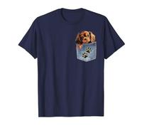 Ruby Cavalier King Charles Spaniel Denim Pocket Peeking Dog T-Shirt, Men, Navy Blue, 4X-Large