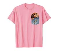 Ruby Cavalier King Charles Spaniel Denim Pocket Peeking Dog T-Shirt, Men, Pink, Medium