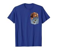 Ruby Cavalier King Charles Spaniel Denim Pocket Peeking Dog T-Shirt, Men, Royal Blue, XX-Large