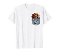 Ruby Cavalier King Charles Spaniel Denim Pocket Peeking Dog T-Shirt, Men, White, 4X-Large