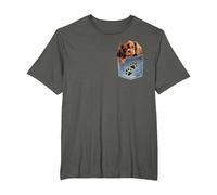 Ruby Cavalier King Charles Spaniel Denim Pocket Peeking Dog T-Shirt, Men's Big and Tall, Asphalt Grey, 5X Tall