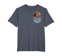 Ruby Cavalier King Charles Spaniel Denim Pocket Peeking Dog T-Shirt, Men's Big and Tall, Heather Blue, 3X Tall