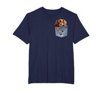 Ruby Cavalier King Charles Spaniel Denim Pocket Peeking Dog T-Shirt, Men's Big and Tall, Navy Blue, 5X Tall