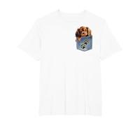 Ruby Cavalier King Charles Spaniel Denim Pocket Peeking Dog T-Shirt, Men's Big and Tall, White, 2X Tall