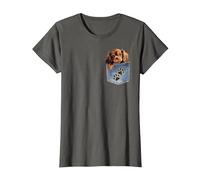 Ruby Cavalier King Charles Spaniel Denim Pocket Peeking Dog T-Shirt, Women, Asphalt Grey, X-Large