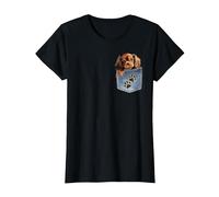 Ruby Cavalier King Charles Spaniel Denim Pocket Peeking Dog T-Shirt, Women, Black, 3X-Large