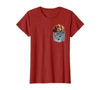 Ruby Cavalier King Charles Spaniel Denim Pocket Peeking Dog T-Shirt, Women, Cranberry Red, Large