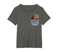 Ruby Cavalier King Charles Spaniel Denim Pocket Peeking Dog T-Shirt, Women's Plus, Asphalt Grey, 1X