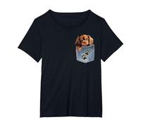 Ruby Cavalier King Charles Spaniel Denim Pocket Peeking Dog T-Shirt, Women's Plus, Black, 1X