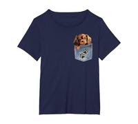 Ruby Cavalier King Charles Spaniel Denim Pocket Peeking Dog T-Shirt, Women's Plus, Navy Blue, 2X