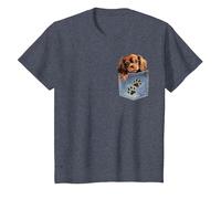 Ruby Cavalier King Charles Spaniel Denim Pocket Peeking Dog T-Shirt, Youth, Heather Blue, 2T
