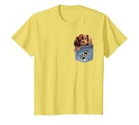 Ruby Cavalier King Charles Spaniel Denim Pocket Peeking Dog T-Shirt, Youth, Lemon Yellow, X-Small