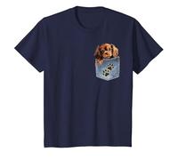 Ruby Cavalier King Charles Spaniel Denim Pocket Peeking Dog T-Shirt, Youth, Navy Blue, 3T