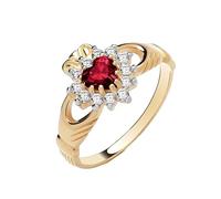 Ruby Claddagh Ring, Gold, Cocktail Style, Engagement, 18ct Gold on 925 Sterling Silver, Heart-Shaped Ruby (Q)