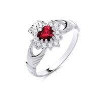 Ruby Claddagh Ring, Silver, Cocktail Style, Engagement Wedding Anniversary Birthday, 925 Sterling Silver, Heart-Shaped Ruby (S)