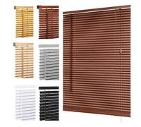 Ruby Deals Custom Made to Measure PVC Venetian Blinds Window 25mm Thin Slats Easy Fit Window Treatment Shutters Child Safe Home Office (Walnut Wood Grain Effect W195 x 150H cm)