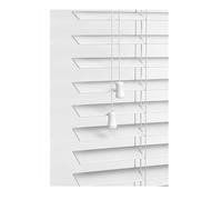 Ruby Deals Faux Wood Venetian Blinds 50mm Wide Slats Trimmable Grey String Design Wide Tape PVC White Window Blind (195cm x 150cm, String Design, White)