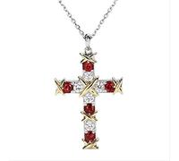 Ruby Diamond Cross Pendant Real Party Wedding Pendants Necklace For Women Men Moissanite Jewelry Gift