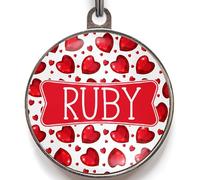 Ruby Dog Tag - Add Any Name to Front & Text to Back - Red Gem Heart Pet ID - Sparkling Valentine-Inspired Design - 2 Sizes for Dogs & Cats