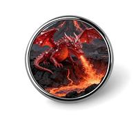 Ruby Dragon Volcano Round Lapel Pins for Men Women Metal Button Pin Fashion Personalized Brooch Pins for Men Suits Cute Brooch Badge for Backpack Clothing Hat Bag Decoration