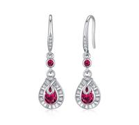 Ruby Earrings 925 Sterling Silver Red Cubic Zirconia Birthstone Teardrop July Drop Earrings Gift for Women, Mothers & Daughters (July Birthstone)