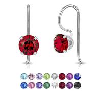 Ruby Earrings for Women - 925 Sterling Silver Dangle Earrings With Hook and Swarovski Crystal Light Elements - Red Drop Earrings With Colorful Crystals