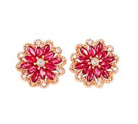 Ruby Earrings Stud, Women Earrings 18K Rose Gold Sunflower with 1.65ct Red Ruby and Diamond Earrings