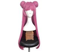 RUBY MOON Cosplay Wigs Rose Red Long Straight Synthetic Hair with Chip buns + wig cap
