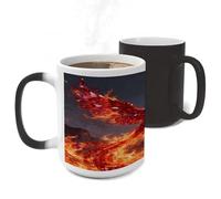 Ruby Phoenix Flame Color Changing Mugs Heat Sensitive Coffee Mug 11 Oz Novelty Ceramic Cup with Handle Magic Cups Temperature Changing Coffee Tumblers for Women Men Funny Gifts