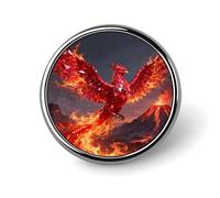 Ruby Phoenix Flame Enamel Lapel Pins - Round Cute Badge Brooches, Unisex Metal Pin for Clothing, Hats, Bags & Backpacks, Ruby Phoenix Flame, Circular