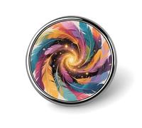 Ruby Phoenix Flame Enamel Lapel Pins - Round Cute Badge Brooches, Unisex Metal Pin for Clothing, Hats, Bags & Backpacks, Feather galaxy, Circular