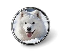 Ruby Phoenix Flame Enamel Lapel Pins - Round Cute Badge Brooches, Unisex Metal Pin for Clothing, Hats, Bags & Backpacks, Samoyed in Snow, Circular