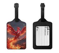 Ruby Phoenix Flame Luggage Tag Suitcase Marker Travel Baggage Identifier with Boarding Card Holder Sturdy PU Travel Label for Suitcases and Work Bags