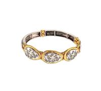 Ruby Rd. Women's Floral Engraved Beaded Silver and Gold Bangle - 3" Stretch Adjustable Bracelet - Womens Vintage Fashion Jewelry