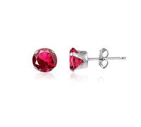 RUBY RED 7MM Classic Brilliant Round Cut Cubic Zirconia (CZ) Sterling Silver Birthstone Stud Earrings/Ear Studs for Women Ladies Girls - 925 Sterling Silver. 7-RUBY