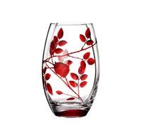 Ruby Red Forever Rose Leaf Tendril Design Classic Round Glass Flower Vase - Mouth Blown/Hand Decorated Glass - Ideal Ruby Wedding/40th Wedding 20 cm