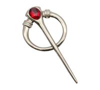 Ruby Red Glass Stone Penannular Handmade Pewter Kilt Pin Brooch, 86 x 42mm, Gift Box Included