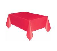Unique UK Solid Ruby Red Short Fold Rectangular Plastic Table Cover (137cm x 274cm) 1 Count - Elegant & Durable Tablecloth for Parties, Events, and Home Use