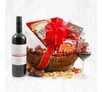 Ruby Red Wine Hamper | Premium Chilean Merlot Gift Basket with Award-Winning Sweet & Savoury Treats | Handmade Seagrass Basket