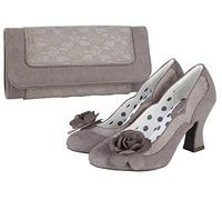 Ruby Shoo Chrissie Grey Mid Heel Lace Court Shoe & Matching Tirana Bag UK 4